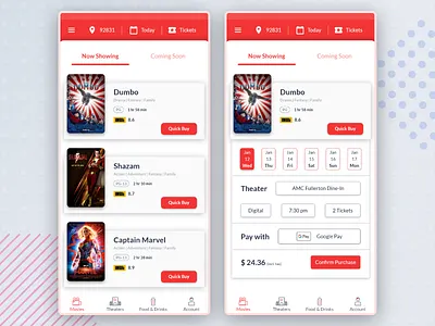 Movie App: Home Screen Exploration adobexd app design concept design exploration mobile app movie app movie booking quick booking quick reservartion ui ux