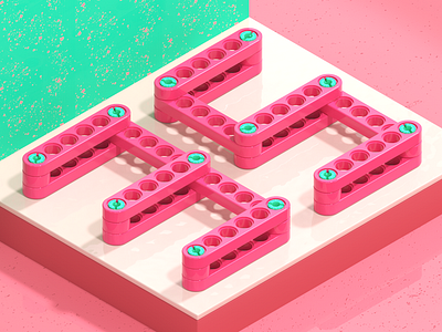 Turning 35 3d c4d cinema4d green illustration isometric lego legos pink redshift technic type