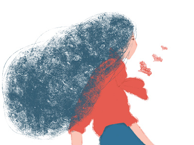 Looking blue fly girls illustration red sketch 人物 插画