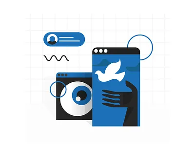 #014 In Blue Colors abstract black blue branding browser design dribble eye flat freedom hand illustration logo man monochrome office