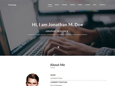 Premium Resume One Page HTML Template cv freelance job professional resume vcard work