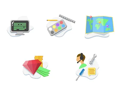 Icon Set cms flat flat 2d geometric icon it localization monetization