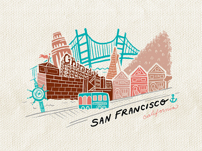 San Francisco, CA cable car california design doodle draw drawing editorial design handdrawn illustration painted ladies san francisco sf tourism transamerica west coast wharf