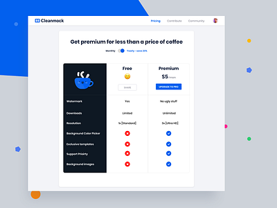 Premium Pricing Page clean clean creative clean app clean app design clean app landing cleanmock coffee creamery fremium generator johnyvino mock mock up mock up mock ups mock ups mockup monthly premium pricing