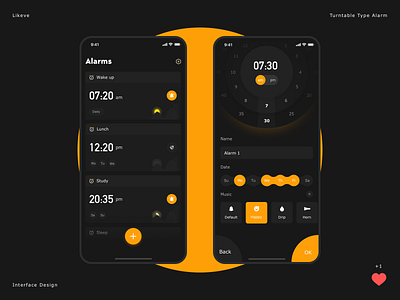 Turntable type alarm clock add on bgm black white clock clocks cool day dial interface light music night orange ring time turntable type ui ux week