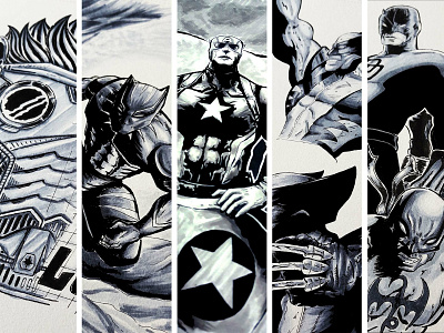 Marvel Comic Illustration black panther captain america comic illustration inking marvel sketch wolverine