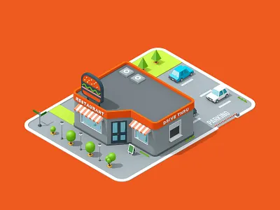 LogicSource - Restaurant 3d illustration building c4d cinema 4d illustration isometric motion motion design motion designer motion graphics restaurant shop store