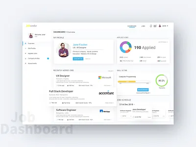 Job Dashboard candidate clean company dashboard job application job board jobs landing page minimal ui ux ui white
