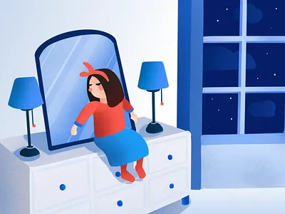 Little Girl blue and red child design home illustration interface ipad night noise procreate room ui design