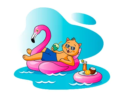 Cat Vacation character design illustration vector