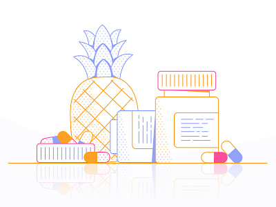 Vitamins & Fruit 2d animation bottle bottle cap colour colours design flat flatdesign gif loop motion pills pineapple reflection vector vitamins