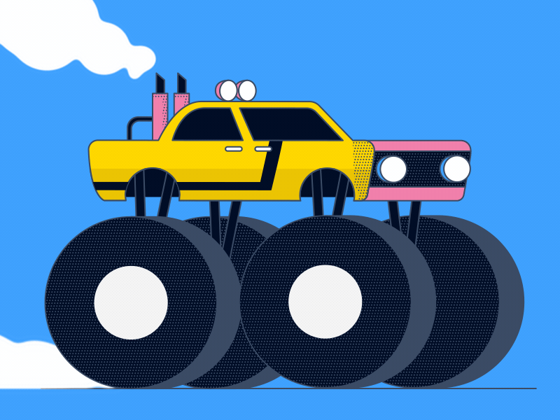 Monster Truck 2d animation car colour colours design dirt drive driving flat flatdesign gif loop monster morph motion smoke truck vector wheels