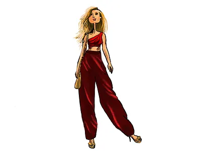 Girl in red fashion illustration lookbook ootd procreate style