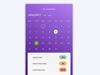 Calendar calendar design leave management mobile app ux webdesign
