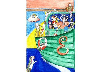 Mermaid angel bright cloud mermaid ship watercolor yacht