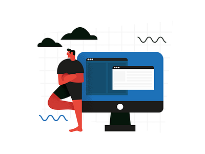 #017 abstract black blue browser clouds computer design dribble flat glasses illustration internet level up pc red relax social up vector web