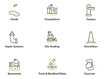 Excavation Icons charcoal concrete construction excavation icons illustration yellow