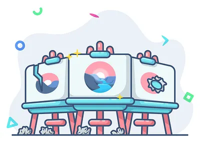 The Process behind the scenes curated design icon illustration illustrator minimal process trash unused illustration vector