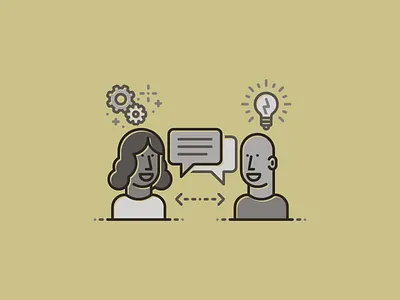 GP Office Hours Illustration chat conversation founder gears iconography illustration illustrator lightbulb mentor mono line people