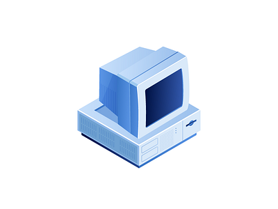 1989 retro-pc 90s computer icon illustration isometric monochrome old pc retro robotron screen technology