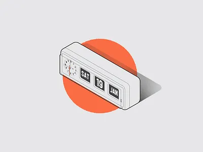 Twemco BQ-38 Flip Clock analog calendar circle flip clock gradient half tone illustration isometric mid century orange shadow