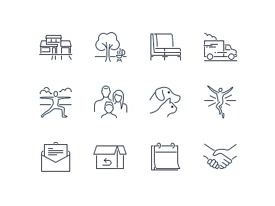 Pixel Perfect Icons backyard calendar cat chair dog dog illustration family hand home house iconography icons line people pets pixel perfect truck