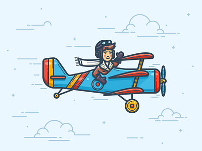 Airplane Icon airplane character clothes clouds contour glasses helmet icon illustrator pilot vector