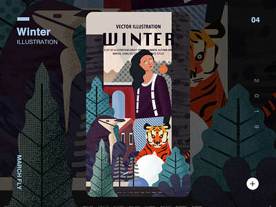 White winter character design illustration landing page panda penguin plant tiger ui variegated illustration winter 人物 冬天 包装 插画 植物 登陆页 老虎