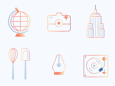 Insta-story Icons globe gradient design gradient icon graphic design hobbies icons icons set illustration insta instagram music photography travel