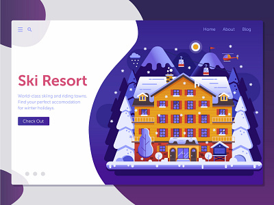 Winter Ski Resort Landing Page concept flat design hotel illustration landing mountain ski ski resort web winter