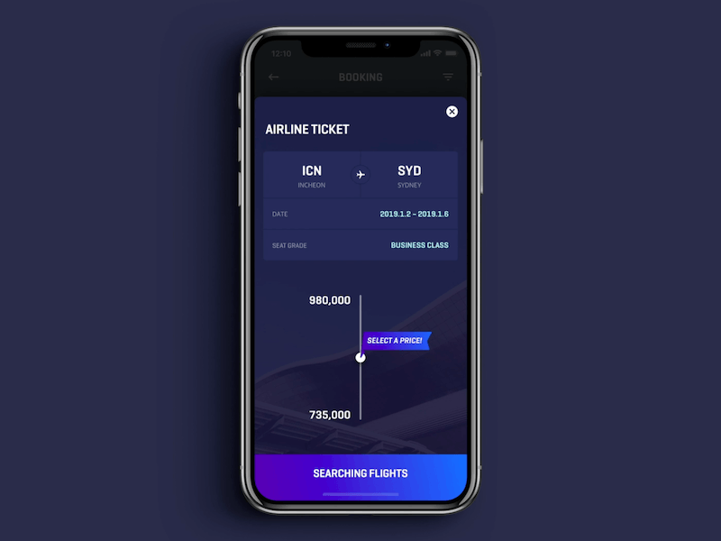 Searching Flights design interaction ixd protopie ui ux