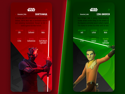 Star Wars UI app app concept branding design flat icon jedi sith star wars typography ui ux