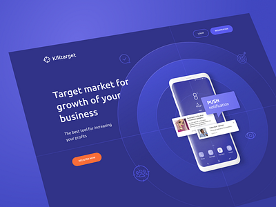 Killtarget - Web Design advertisement figma graphic design homepage design landing page push notification push notifications seattle target teaser typography ui ux design vector web design