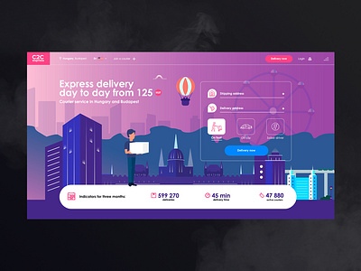 c2c | home page delivery platform 2d admin city company design flat graphic illustraion page platform service site ui ux ux ui web web design