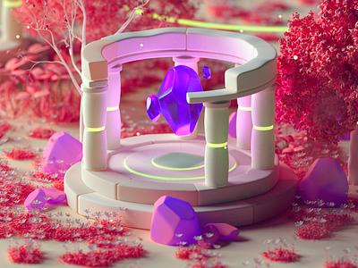 Altar 3d altar cinema 4d crystal fantasy forest game game design isometric rock tree