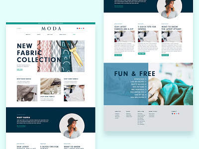 Moda blue clean fabric fabric design fashion green interior design modern online sleek ui ux web web design website