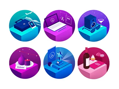 BLEND Service Illustrations color concept decor design event experiential food gradient graphic design icon illustration illustrator isometric marketing minimal service set travel vector website