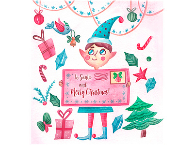 Christmas Elf christmas color gift illustration water color