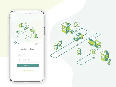 Sign In page design animation app car app clean design colors design flat fleet management form freepik green icon illustration login login page mobile app sign in ui ux vector