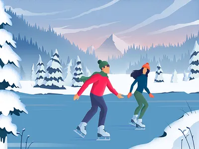 Winter Fun character colors design editorial girl illustration landscape material noise vector winter