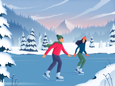 Winter Fun character colors design editorial girl illustration landscape material noise vector winter