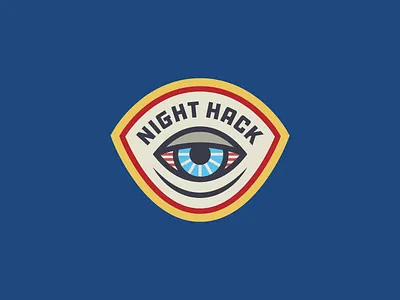 Night Hack Badge badge branding coworking developer engineer eye eyeball hack hackathon illustration logo space typography