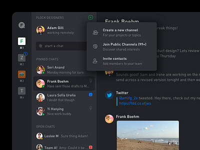 Dark theme app chat app dark theme desktop flock night mode