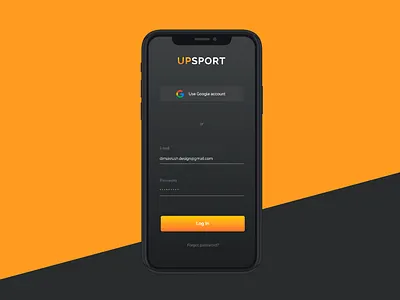Sport app login screen log in login login box login form mobile app register sign sign in sign in page sport sport app upsport