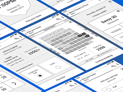 Wireframe - Movie Booking App cinema movie movie app movie booking pay prototype tickets ui userflow ux wireframe