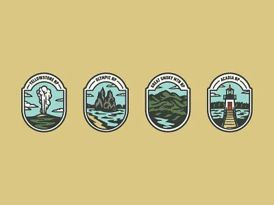 National Parks Badges Color acadia badge badge design badge logo great smoky mountains national parks olympic yellowstone