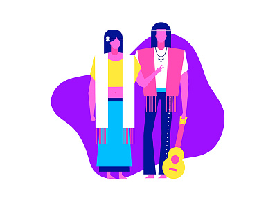 Peace ❤️ bright colours charachter flower children geometric guitar guitarist hippie hippies hippy illustration make love not war man music neon colors peace people subculture vector woman