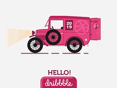 Hello Dribbble 2019 adobeillustator adobeillustration car design drawing dribbble flat design freelancer graphic graphic design hellodribble icon illustration magenta minimalist symbol ui ux vector