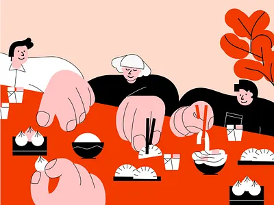 Friday Night Takeout 🥡 chinese food dining dumplings family food illustration takeout vector