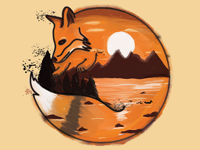 Painted Fox Mountain Scene achievement adobe photoshop adventure art autumn design digital fall fox foxes mountains nature outdoors paint painting photoshop pine tree vulpine